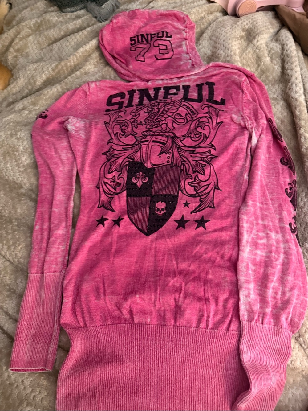Sinful Hot Pink Graphic Baby T Hooded Pullover